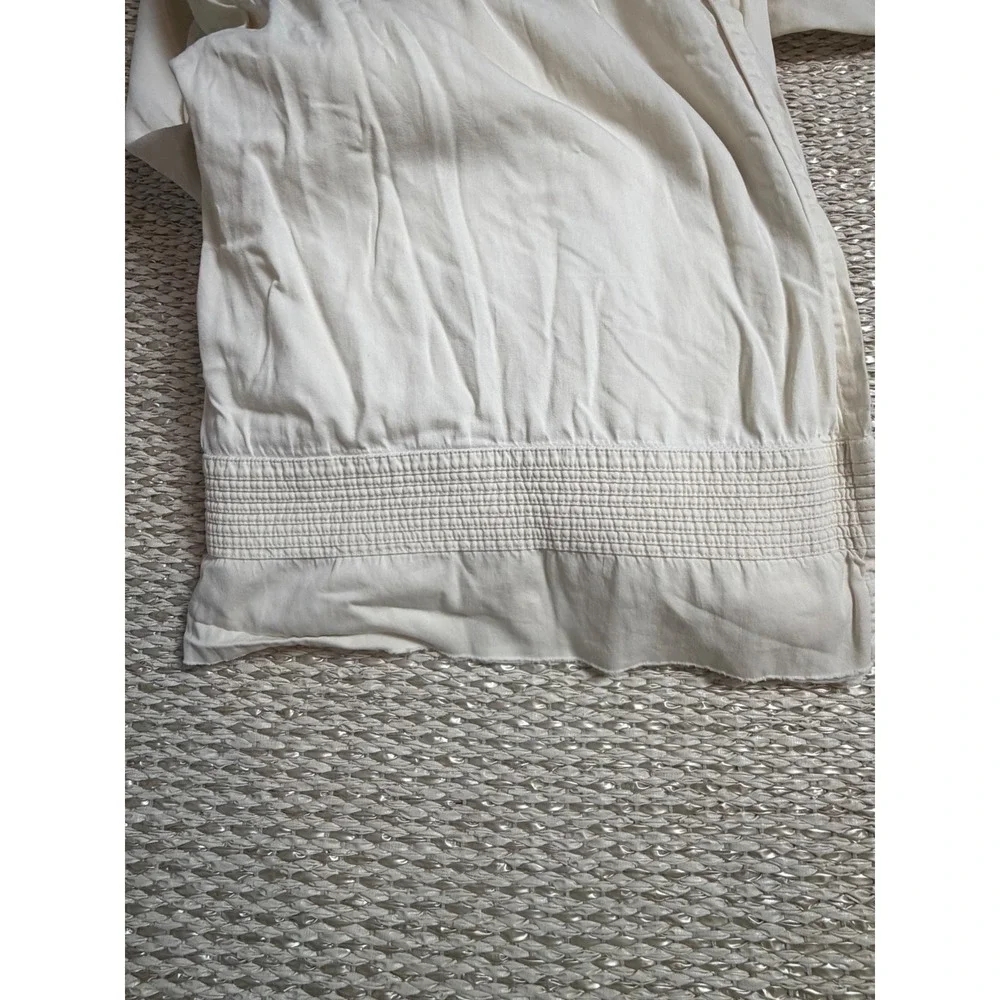 Boll & Branch King flat top sheet Ivory Organic Cotton Smocked Detail Cream Boho